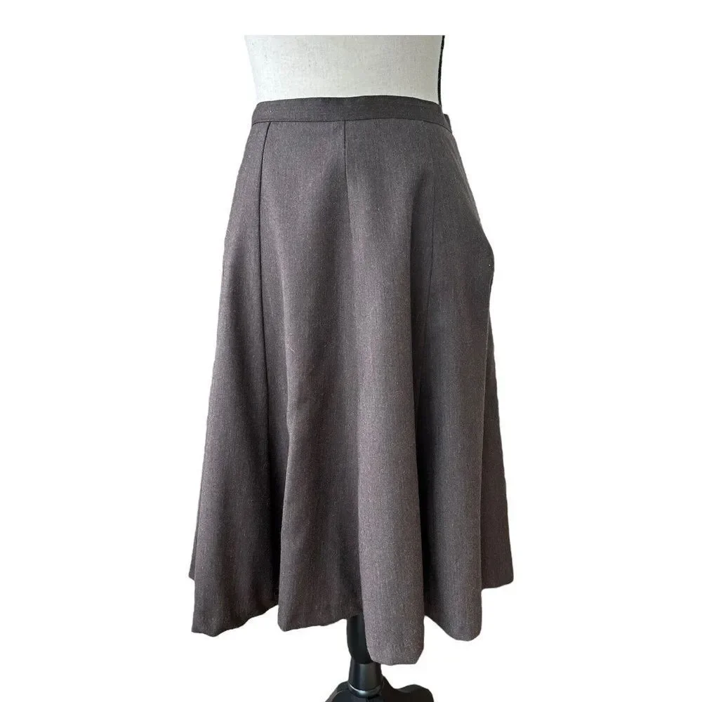 Barami Womens Skirt Wool A-line Midi Knee Length Brown Solid 00